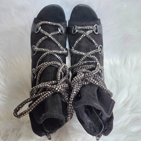 STEVE MADDEN Seductive Strappy Rhinestone Lace-Up Dress Leather Booties Size 7 - Picture 8 of 16